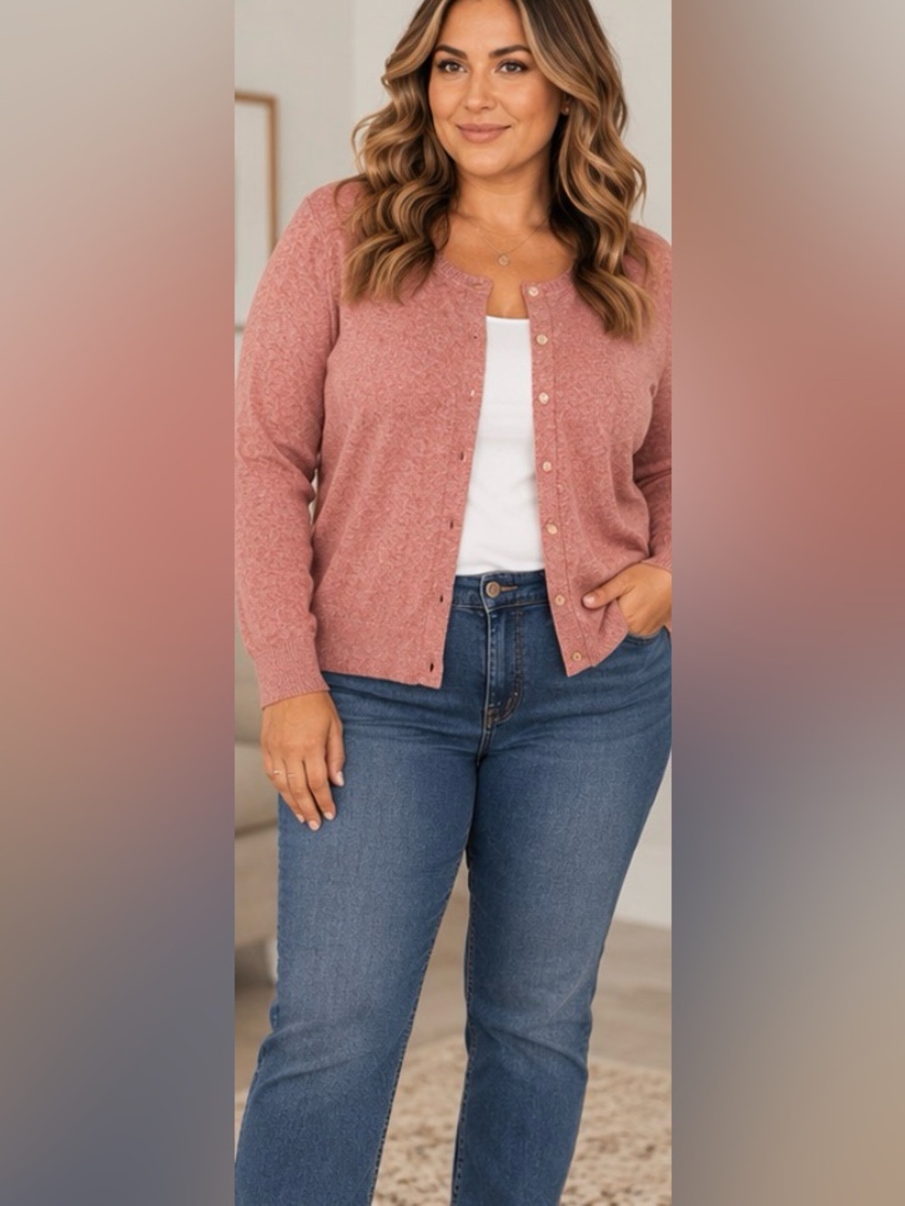 29” ptp PinkButton-Front Cardigan